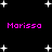 Black background with white star shapes and four instances of the text 'Marissa' in bright pink pixelated font arranged in a