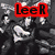 Four- of pixelated images with text overlays: top-left shows a black-and-white group photo with 'LeeR' text; top-right features two people with 'Loves' text; bottom-left displays a fiery background with 'Green Day' text; bottom-right is blank