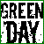 A contact sheet of 11 animated frames showing a pixelated 'Green Day' text logo in alternating green and black color schemes with small heart symbols, arranged in a 4x3 grid on a gray background.