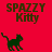 Red background displays four 'SPAZZY Kitty' text blocks with green cat icons, one cat icon partially cropped by gray rectangle.