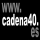 Black background with white text 'www.cadena40.es', rainbow-colored '40' symbol, and words 'Musica' and 'Radio' in white.