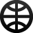Black circular icon with white cross-shaped cutouts forming four triangular and four diamond-shaped sections on a gray background.