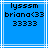 Blue background with white lines and black pixelated text reading 'lysssm', 'briana<33', and '33333' in three
