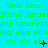Green text on cyan background with repeated phrases and scattered black symbols, showing animation changes in symbol positions.