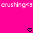 Pixelated text 'crushing<3 crushing<3' in white on bright pink background with two black pixel hearts at bottom center and bottom right.