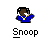 Pixelated character in blue shirt and gold chain with white hand gesture, labeled 'Snoop' below.