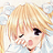 Pixelated anime-style icon of a blonde character with closed eyes and open mouth, rendered in soft pastel tones on a light background.