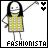 Pixelated character in yellow checkered dress with black hair, holding a selfie stick and two heart symbols above head; text "FASHIONISTA" below.