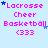 Pixelated icon with light blue background displaying repeated text 'Lacrosse Cheer Basketball <333' in pink, accompanied by small blue and white stars.