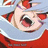 Pixelated anime-style character with light blue hair and red eyes, mouth open in a shout, wearing red clothing against black background.