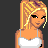 Pixelated character with blonde hair and white top, holding black hoop against dark background with partial text.