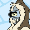 Pixelated cartoon character with light brown fur, blue helmet, and checkered mouth grille against light blue background.