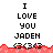 Pixelated text reads "I LOVE YOU JADEN" with a red wave graphic below, repeated across three on white background