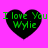 Four identical black heart-shaped icons with green text "I love You Wylie" on a bright pink background, arranged in a