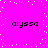 Bright magenta background with white pixelated dots forming a scattered pattern; four instances of the text 'alyssa' in black pixelated font arranged in a
