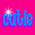 A static contact sheet of a 4x3 grid showing repeated frames from an animated icon featuring the word 'cutie' in blue text on a bright pink background with white sparkles.