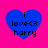 Four blue heart-shaped icons with black text "i love<3 harry" on a bright pink background, arranged in a