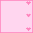 pink square with heart symbols and pixelated text variations, some showing animated white hearts