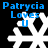 Blue text 'Patrycia Loves U' above white snowflake on black background, with visible pixelation and slight variations in snowflake shape across frames.