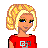 Pixel art buddy icon featuring a blonde female character in red top and white pants with text "SNOW-BOARD BABE" on the right side.