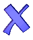 A sequence of blue X-shaped icons in varying sizes and orientations against a gray background, transitioning from large to small.