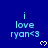 Blue background with repeated text "i love ryan<3" and white pixel hearts, some areas partially obscured by gray overlay.