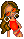 Pixelated figure with long brown hair wearing red sleeveless top and sunglasses, standing against gray background.