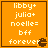 Four orange square with white text listing names and 'bff forever', each containing a small brown pixelated dinosaur icon in the bottom-right corner