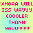Pixelated text in bright pink on a gradient background of yellow and cyan, repeating the phrase "WHOOA WILLISS WAYYY COOLER THAN YOU!!!!!!!!" in two identical vertical sections.