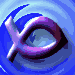 Animated 3-frame contact sheet showing a purple fish-shaped icon with blue ripple background rotating clockwise on a gray transparency background.