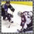 A 4-frame contact sheet of an animated hockey-themed buddy icon showing a goalie in action and text panels, with visible pixelation and motion blur on the left frame.