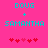 Two identical pixel art images side-by-side on a bright pink background, each showing "DOUG + SAMANTHA" text above five red heart symbols with varying shades.