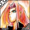 A character with pink hair and green eyes in a black outfit, shown across of an animation