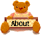 Pixelated teddy bear in pink dress holds checkered sign reading 'About Me' with rounded brown frame.