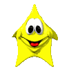 Yellow star-shaped character with large white eyes and red mouth in multiple poses against gray background.