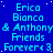 Blue background with repeated cyan text in a pattern, featuring names and phrases including 'Erica', 'Bianca', '& Anthony', 'Friends', and 'Forever<3'