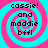 Four identical display a pink and cyan spiral background with black text reading 'cassie! and maddie bffl' in a pixelated font