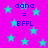 A static image with a bright pink background filled with light blue stars and repeated text "dana = BFFL" in dark blue pixelated font.