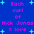 Blue background with pink text reading "Each curl of Nick Jonas = love" and light blue star shapes scattered throughout.