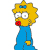 Pixelated character with yellow hair, blue dress, red mouth, and blue hair accessory on white background.