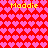 Red background with repeating pink heart pattern and four instances of yellow text reading "Maddie" in pixelated font.