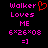 Pixelated text and symbols on black background with pink and red elements, including 'Walker Loves ME' and a red heart outline.