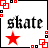 Two side-by-side pixelated frames show the word 'skate' and a star changing color from red to black within a bordered frame with corner decorations.