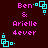 Pixelated text and cyan geometric shapes on a dark red background, with repeated 'Ben & Arielle 4ever' text in pink.