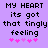 Pixelated text on purple background with pink heart symbols, two identical static frames side-by-side.