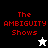 Four display 'The AMBIGUITY Shows' text with red pixelated font; top-left and bottom-left show white and black star icons respectively