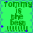 Green pixelated text 'tommy is the best !!!!!!!' repeated in a with blue star accents on a light green background