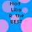 Blue background with pink and purple circles, text "Mad Libs R the BEST" in dark green pixelated font.