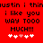 Red background with black pixelated text reading "i like you way tooo much!!!" and five white/pink hearts below.
