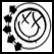 Animated icon with circular design featuring crossed X's, surrounded by four flower-like shapes on a white background.
